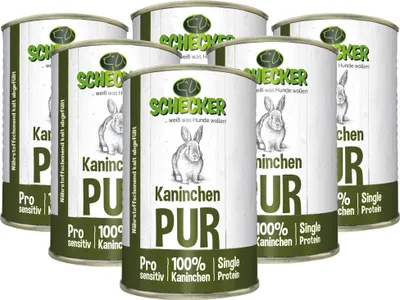 Produktbild von 6x410g - Schecker Kaninchen PUR - Nassfutter für Hunde - getreidefreies Hundefutter