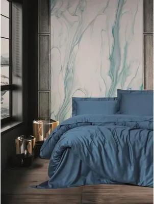 Produktbild von Bettwäsche-Set, 220 x 240 cm, 100% Baumwollsatin, Blau, 2 Kissenbezüge 60 x 60 cm, Knopfverschluss