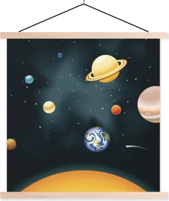 Produktbild von MuchoWow® Textilposter Eine Illustration des Sonnensystems mit unserem Planeten 60x60 cm mit holzfarbenen Rahmen - Wanddekoration