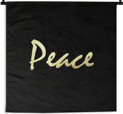 Produktbild von MuchoWow® Wandteppich Wandbehang Zitat - Frieden - Gold - Schwarz 150x150 cm Tapisserie Dekoration Wandtuch - Wohnaccessoires - Modernes