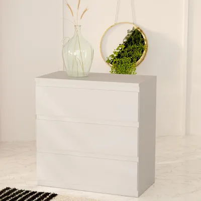 Produktbild von Forte EDMORE Kommode 70 80, moderne Kommode mit 3 Schubladen, Holzwerkstoff, Secret Grey, 77,2 cm breit x 79,8 cm hoch x 42,2 cm tief