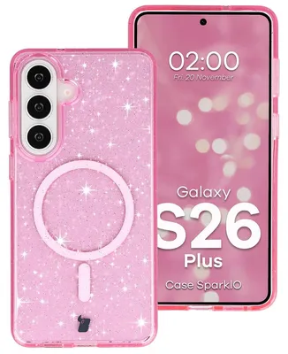 Produktbild von Glitzer Hülle mit Magnetring für Galaxy S26 Plus, Bizon Case SparklO, Transparent-Rosa mit Glitzer