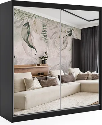 Produktbild von ALTDECOR Kleiderschrank mit Spiegel und Schiebetüren, kugelgelagerte Führungsschienen und Aluminium-Leisten - DEBI - 200 cm - Schwarz