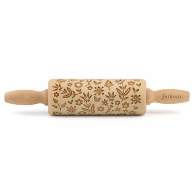 Immagine prodotto di Folkroll Teigrolle Flower Power, junior, 23 cm, Nudelholz, Prägerolle, Muster, Motiv, Rolle, Buchenholz, 331156