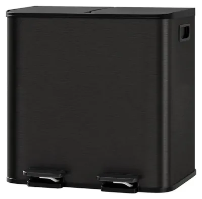 Produktbild von Mülleimer Küche - Tretmülleimer - 2-fach 2 x 15 l Mülltrennsystem - Edelstahl - Soft-Close Deckel - Inneneimer - Schwarz