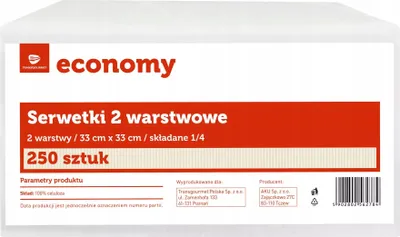 Zdjęcie produktu dla Serwetki papierowe 33x33 cm 1/4 2-warstwowe 250 sztuk TGE/TOPS