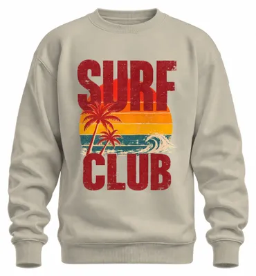 Obrázok produktu pre SURF CLUB: Tričko s dlhým rukávom, motív: surfovanie, pláž, palmy, vlny, retro, vintage, pre surferov, prírodná farba, veľkosť XXL