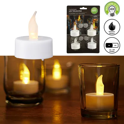Produktbild von 4er Set LED Teelicht flackernd weiß
