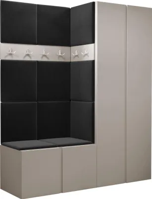 Produktbild von MIRJAN24 Garderoben-Set Orion III, Garderobe mit Sitzbank mit 11 x Wandpanel 42x42 (Farbe: Cashmere, Manila 18)
