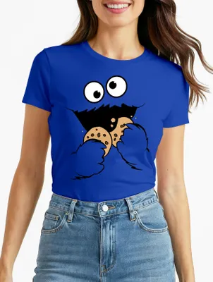 Produktbild von Damen T-Shirt Krümelmonster Cookie Monster Fasching Karneval Kostüm Verkleidung Slim Fit Moonworks®