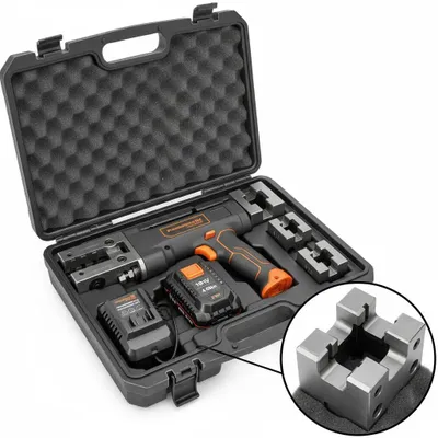 Produktbild von Elektrische Rohrpresszange - Crimpzangen Set - 18V akkubetrieben - 2x 4,0Ah Li-Ion Akkus - Professionelles Presswerkzeug