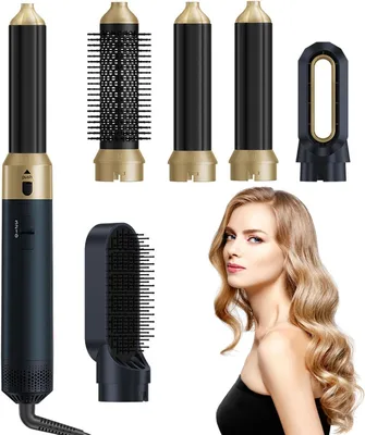 Produktbild von Heißluftstyler 5-in-1, Haarbürste, 3 Temperaturstufen, 5 Aufsätze, für Haarstyling, blau