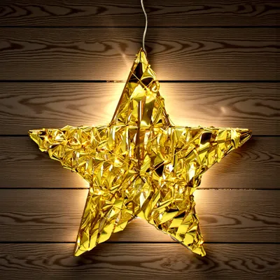Immagine prodotto di Stella illuminata 30 cm con nastro dorato intrecciato bianco caldo con timer - 40 LED - Stella di Natale decorativa da appendere a batteria