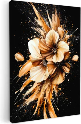 Produktbild von Leinwand Bilder 40x60 cm - Graffiti - Blumen - Gold, Wandbilder, Wanddeko Wohnzimmer, Bild