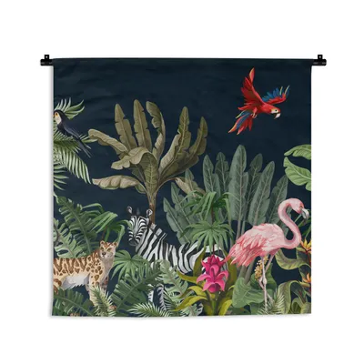 Produktbild von MuchoWow® Wandteppich Wandbehang Dschungel - Pflanzen - Tiere - Kinder - Flamingo - Zebra 60x60 cm Tapisserie Dekoration Wandtuch - Dekorationen - Wand Decke