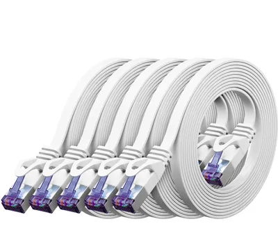 Produktbild von deleyCON 5x 0,25m RJ45 Patchkabel Flachkabel mit CAT7 Rohkabel Netzwerkkabel Ethernetkabel Slim U/FTP Gigabit Ethernet LAN Kabel - Weiß