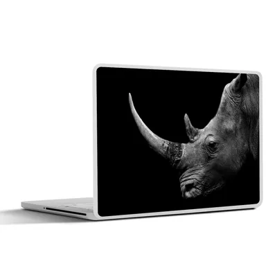 Produktbild von MuchoWow® Laptop Aufkleber Sticker Cover Nashorn - Tiere - Schwarz - Weiß - Porträt 36.5x27.5 cm - Laptop-Sticker