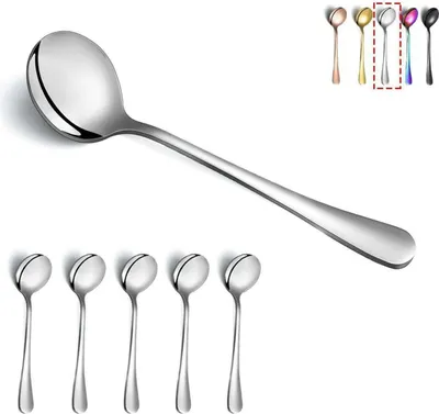 Image de Cuillère à soupe en acier inoxydable 6 pièces Cuillère ronde Couverts Résistant au lave-vaisselle