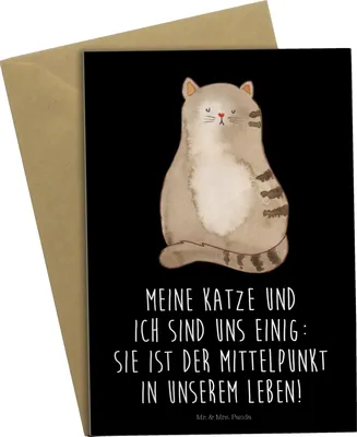 Produktbild von Mr. & Mrs. Panda Glückwunschkarte Katze Sitzen - Schwarz - Geschenk, weihnachtskarten, Katzen, Herz, Cats, osterkarten, Cat, einladungskarten, kommunionskarte