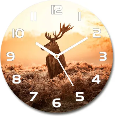 Produktbild von Wanduhr aus Glas 30fi Glasbild Glasuhr Gehärtetes Glas - weisse-zeiger - Deer sunrise