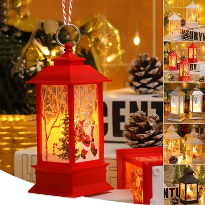 Produktbild von Przenośne lampiony bożonarodzeniowe z bezpłomieniowymi świecami LED, świąteczna mini latarnia wisząca, dekoracja bożonarodzeniowa Lampion bożonarodzeniowy Ozdoba choinkowa