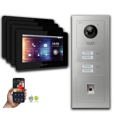 Produktbild von Goliath IP Video Türsprechanlage: 7-Zoll 4 Familienhaus, Fingerprint, Silber : 7 Zoll Schwarz : Aufputz Dose Monitor Farbe: 7 Zoll Schwarz Montage: Aufputz Dose