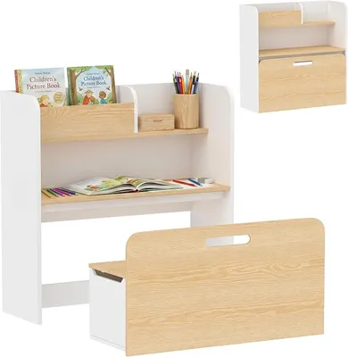 Imagen del producto de Escritorio infantil con silla, set de 5 piezas para niños de 3 a 8 años, color blanco