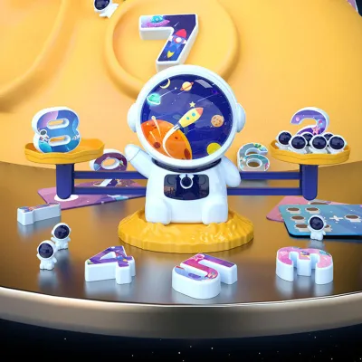 Image de Set d'équilibre spatial jaune avec poids, cartes, jouets numérotés, set de jouets pour le salon