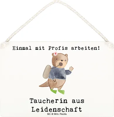 Produktbild von Mr. & Mrs. Panda Schild Taucherin Leidenschaft DIN A6 - Weiß - Geschenk, Wandbild Holz, Holzschild, Türschild, wandtafel, holzbild