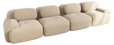 Image de Canapé modulable 4 places en velours beige et accoudoirs courbés