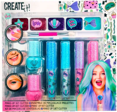 Immagine prodotto di Crealo! Set trucco beauty glitterato, 7 pezzi.