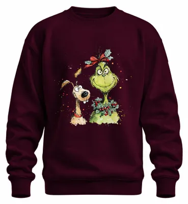 Produktbild von Grinch Hund Weihnachtskranz Schleife Lustig Weihnachten Max Sweatshirt Pullover, Burgundy, M