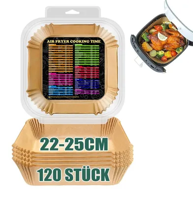 Obrázek produktu pro Pergamenový papír pro fritézy s horkým vzduchem, 120 kusů, rozměr 22-25 cm, s nepřilnavou povrchovou úpravou, vhodný pro styk s potravinami