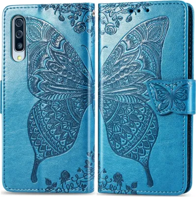 Produktbild von Mobigear Butterfly  Samsung Galaxy A70 Hülle Klapphülle Geldbörse - Blau