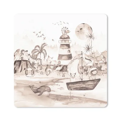 Produktbild von MuchoWow® Mauspad Mousepad Strand - Kinder - Leuchtturm - Alpaka - Meer - Tiere 20x20 cm - Mousepads - Maus Mat - Pad - Mausunterlage - Desk Mat - Bureauartikeln