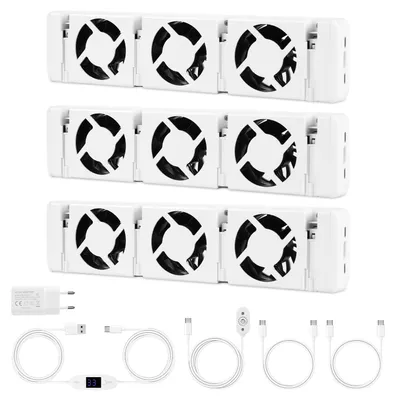 Produktbild von Vigevee Heizkörperlüfter 3 Lüfter 3er Set, einstellbarer Thermostat 0–60 °C, Temperatursensor, Magnetisch, Weiß