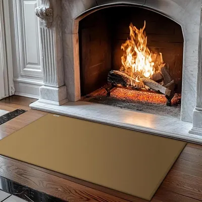Image de Tapis pour foyer ouvert - Protection contre les étincelles - Matériau ignifuge - 71 x 122 cm - Marron