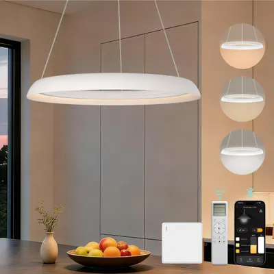 Produktbild von Mai & Mai Pendelleuchte Esstisch, 40cm LED Hängelampe, stufenlos dimmbar höhenverstellbare 20W Esstischlampe mit Fernbedienung Sandweiß Luvina04