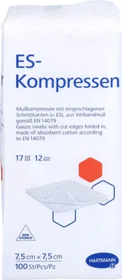 Produktbild von Hartmann ES-Kompressen unsteril 12- lagig 100 Stück 7,5 x 7,5 cm