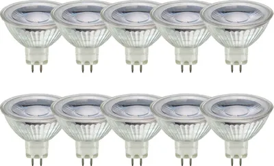 A group of ten LED light bulbs arranged in two rows on a white background.