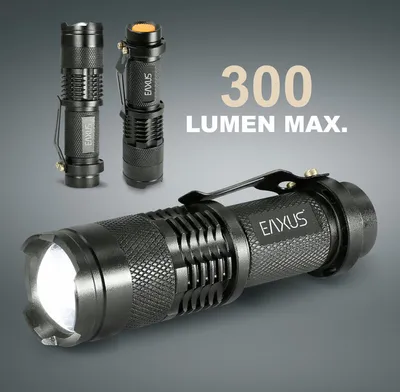 Produktbild von Mini Taschenlampe Glow-X mit 1 T6 LED, 300 lm, 200 m Reichweite, 3 Lichtmodi und Zoom Eaxus