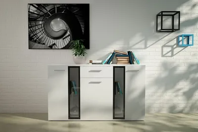 Produktbild von Kommode SALSA Sideboard 140,4 cm mit Schubladen mit 3 Türen Highboard Schrank Wohnzimmer Weiß