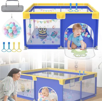 Produktbild von Sessamen-LP ohrádka Baby 180 X 200cm ohrádka skládací plastové centrum aktivit s 50 barevnými míčky (malá zvířata)