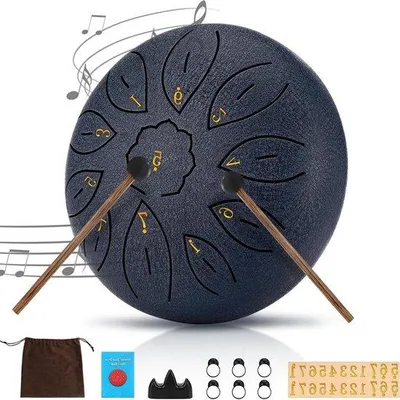 Image de Tambour en argile de 15 cm - 11 instruments à percussion - Tambour à disque - Bagues - Baguettes - Recueil de musique - Sac de transport - Instrument d'apprentissage facile