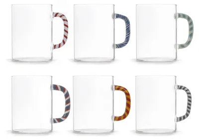 Immagine prodotto di Set di 6 tazze in vetro borosilicato - Capacità 470 ml - Manico colorato