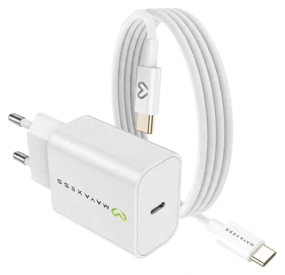 Immagine prodotto di Mayaxess, alimentatore da 20 W per Galaxy S21 Fe + cavo USB-C da 1 m, bianco