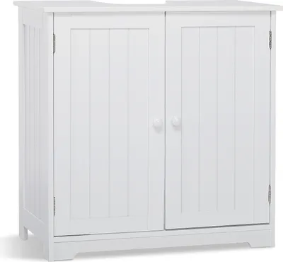 Image de Meerveil Armoire basse pour lavabo Armoire de salle de bain Portes et 2 compartiments, 60 x 30 x 60 cm, blanc