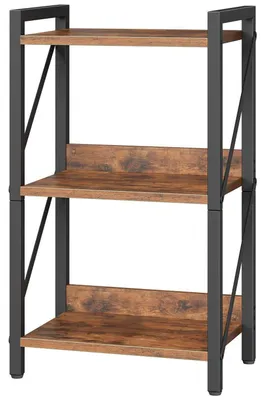 Immagine prodotto di Libreria a scaffali, modello a colonna, con 3 ripiani, stile rustico, colore marrone e nero, dimensioni 42 x 28 x 72,5 cm