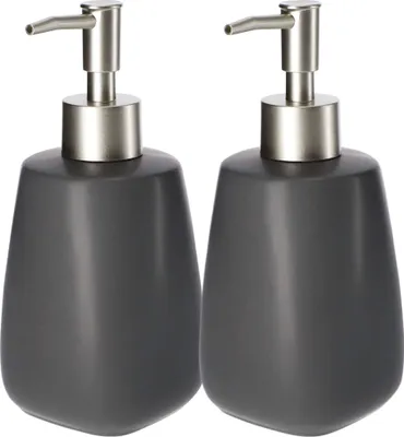 Immagine prodotto di Distributore di sapone in ceramica KADAX con pompa per bagno, cucina "Palmi", 400ml, grigio, 2 pezzi