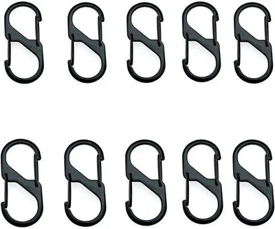 Produktbild von Metallische Mini-Karabinerhaken 10er Pack 8-förmig 2 Öffnungen 30 mm Karabinerhaken Schwarz für Camping Wandern